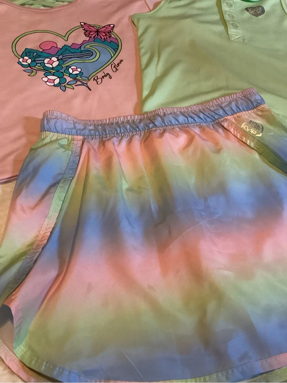 3 Piece Girls Body Glove Sz 10 Tye-dye Skort/tank/tee Shirt Summer Matching Set